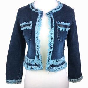 HYPE Cropped Denim Jacket Blue Fringe
